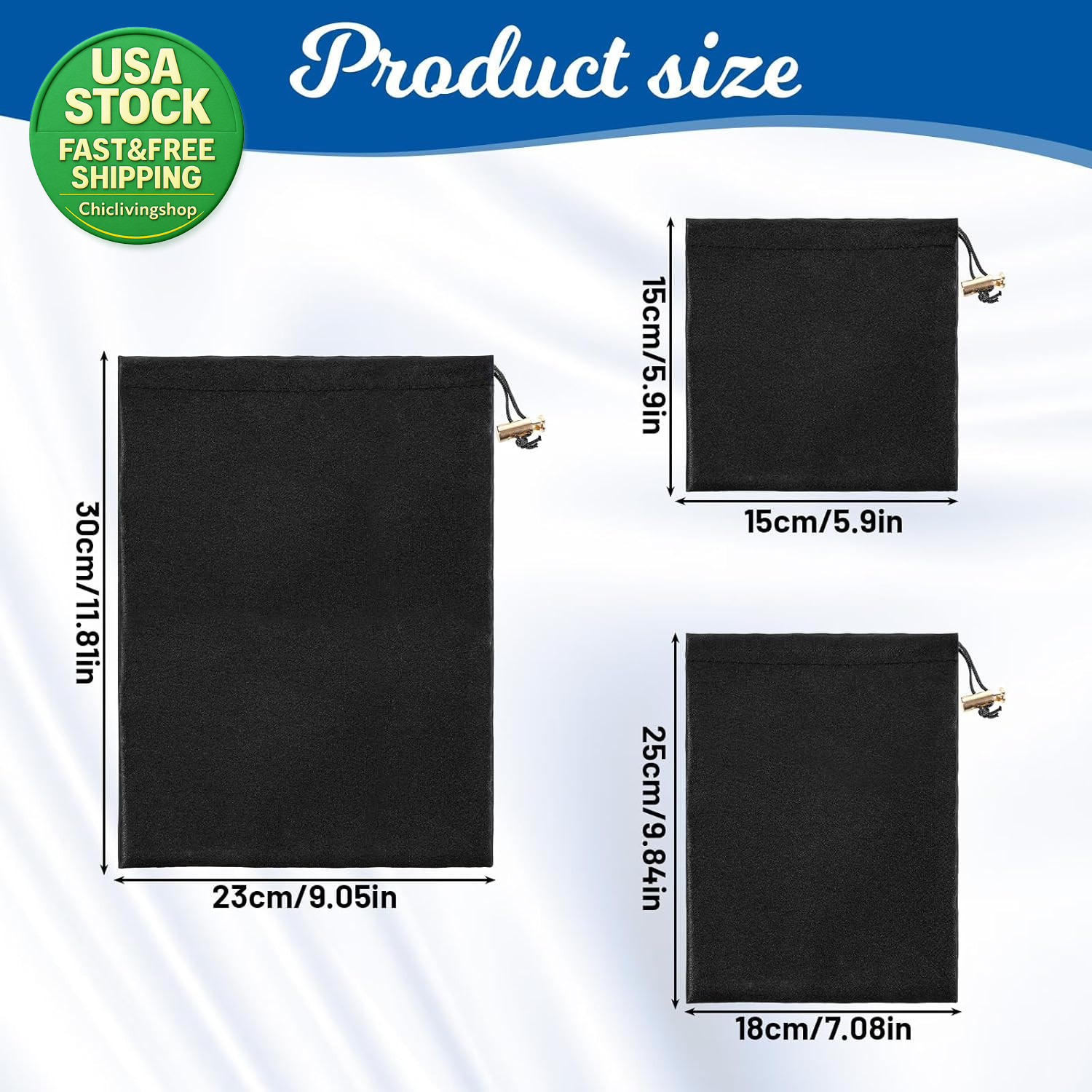 Toy Storage Bags Satin Silk Drawstring Pouch 6 Pcs Adjustable Microfiber Black