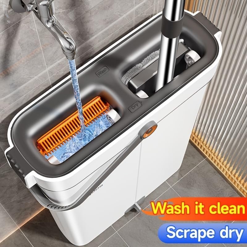 1 Set Flat Mop and Bucket System, Giving Microfiber Washable and Reusable Pad…