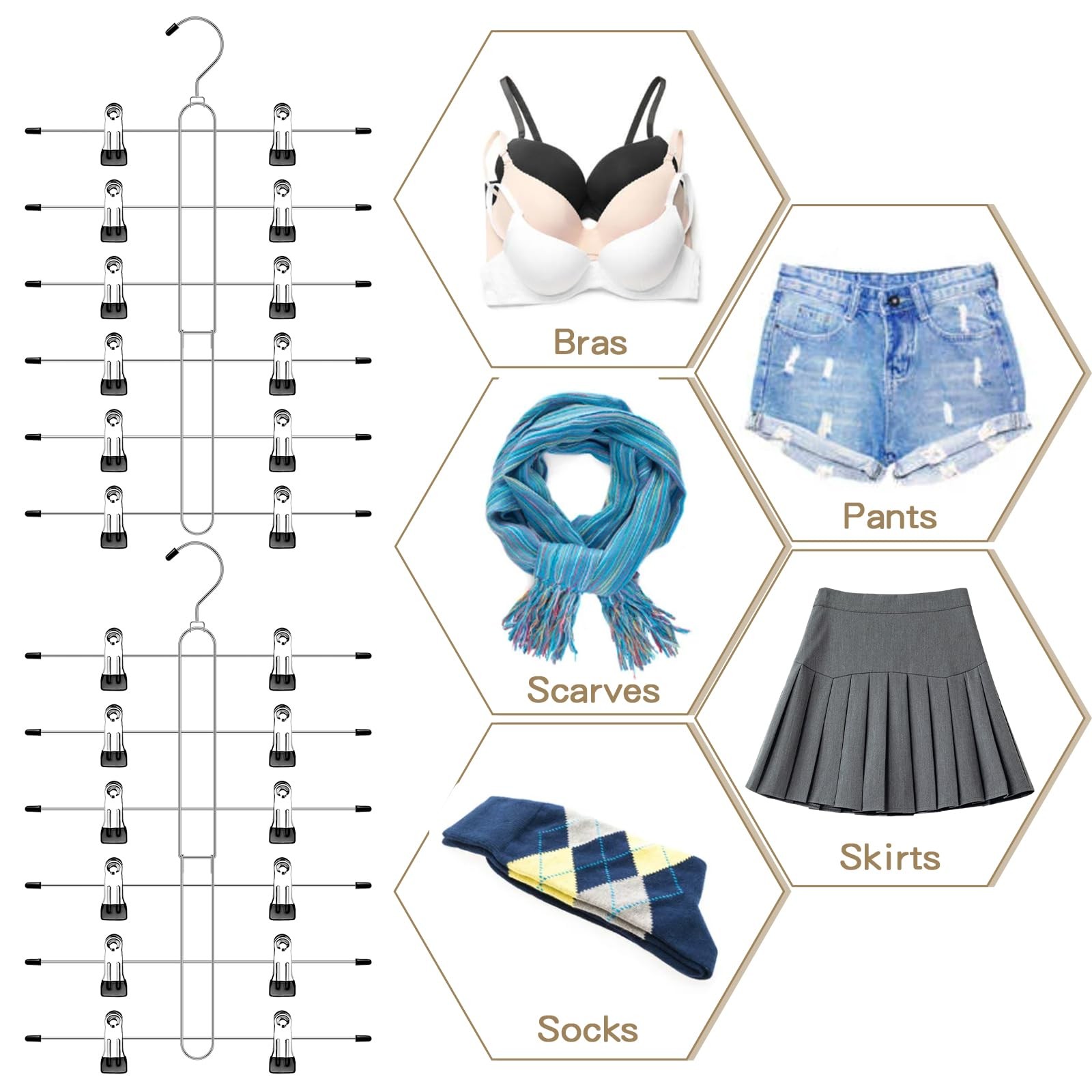 6 Tier Skirt Hangers Space Saving2 Pack Pants Skirts Hangers With Clips For Wome