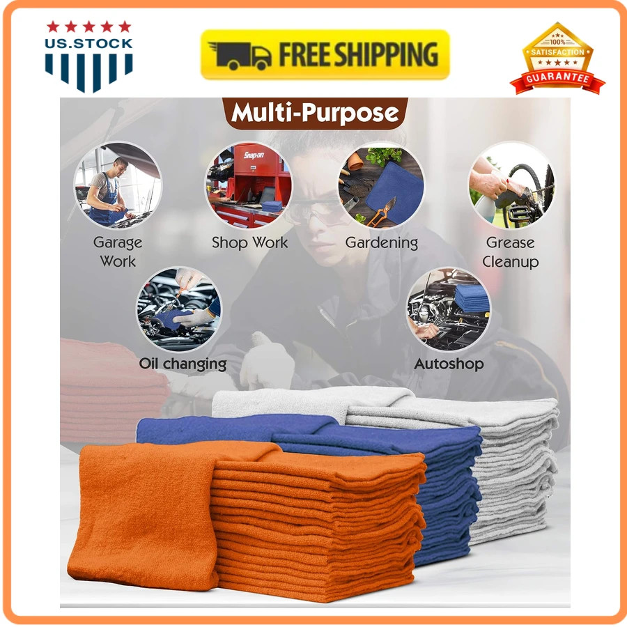Nabob Wipers 25 Pack 14×14 Blue 100% Cotton Commercial Grade Shop Towels Rags