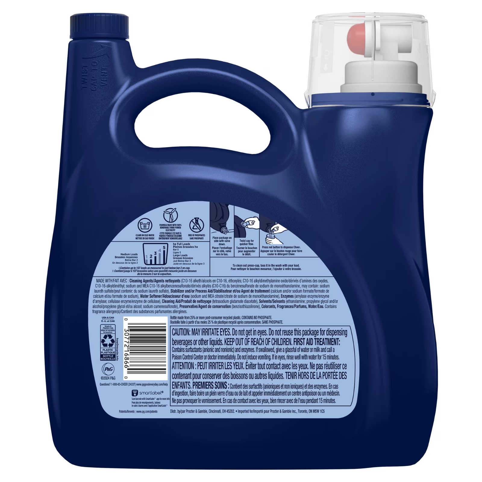 Cheer Liquid Laundry Detergent, HE Compatible, 154 fl oz, 107 Loads
