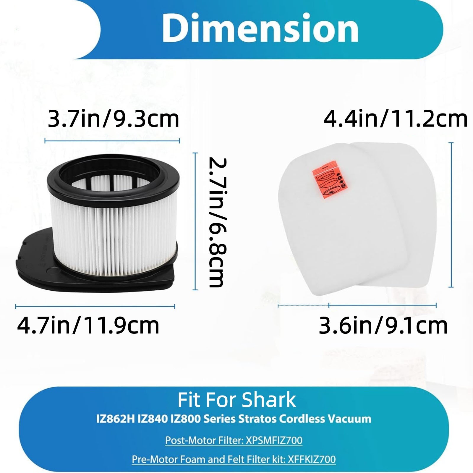 2 Pack HEPA Felt Foam Filter Set For Shark IZ862H IZ400 Stratos Vacuum Cleaner