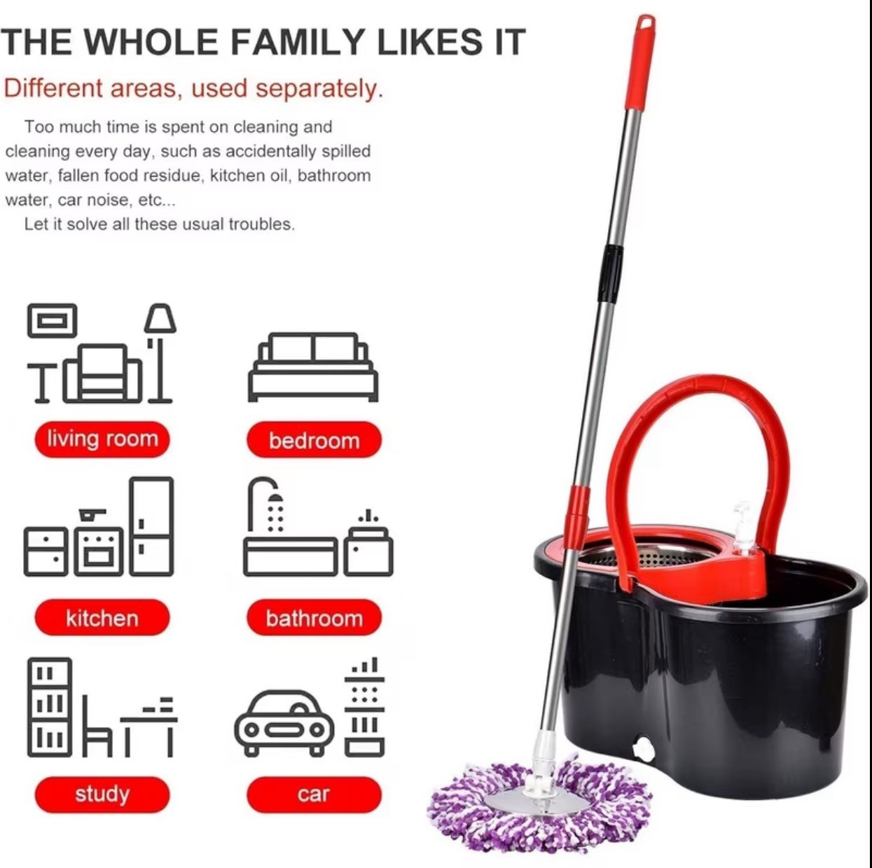 Spin Mop and Bucket with Wringer Set, 360°stainless steel Spinning Mop 4 Refills