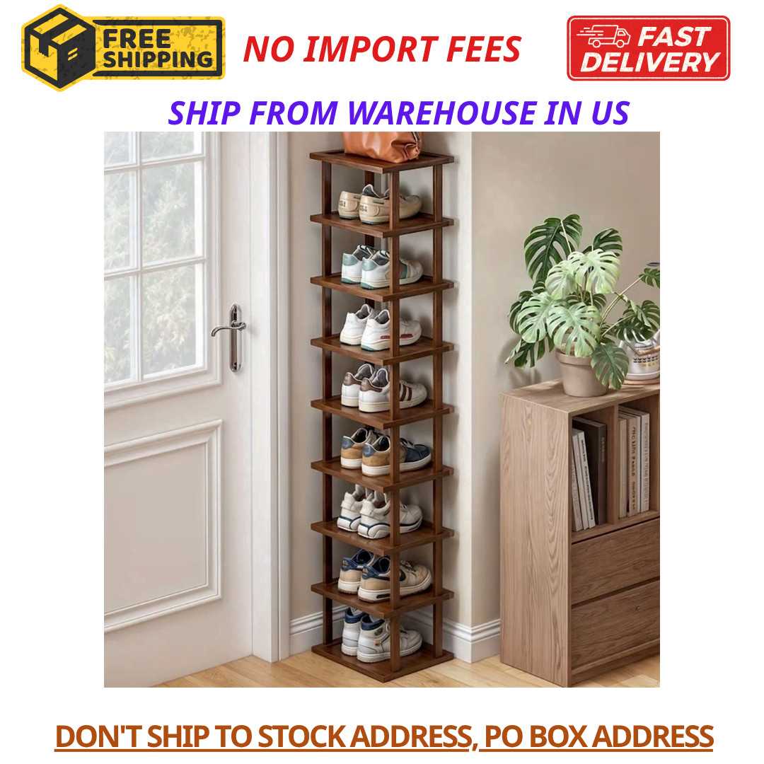 9-Tier Bamboo Vertical Shoe Rack Tall Narrow Space Saving Organizer Entryway