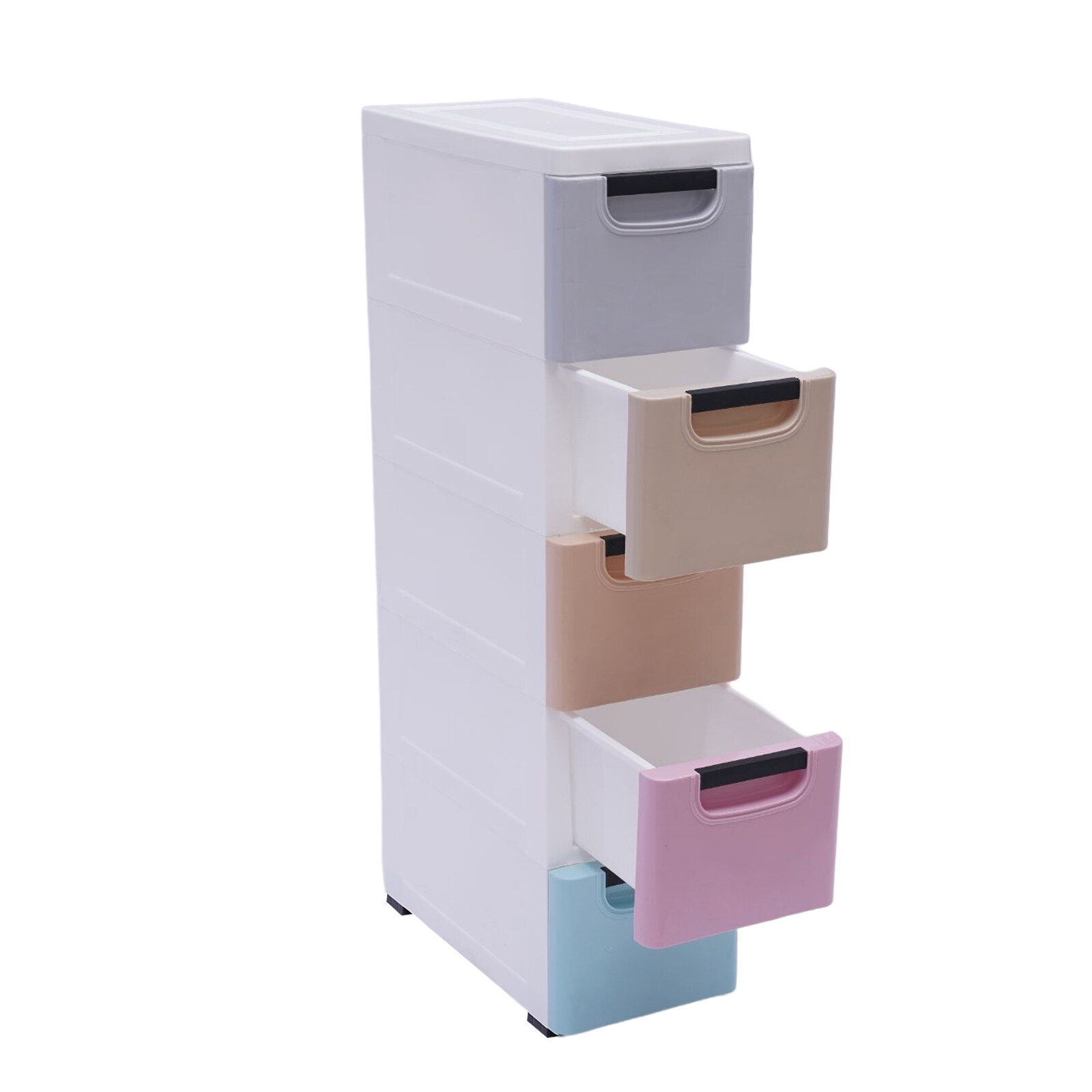 5-Drawer Stackable Plastic Storage Cabinet With Wheels – Multicolor
