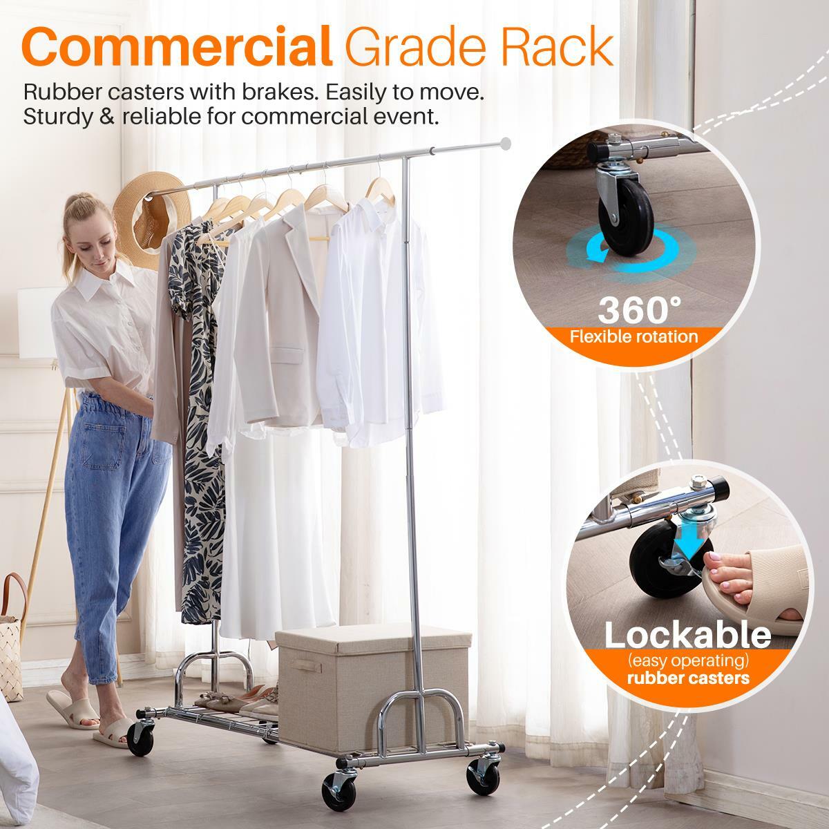 3 in 1 450lbs Collapsible Rolling Heavy Duty Clothing Garment Rack with Shelves