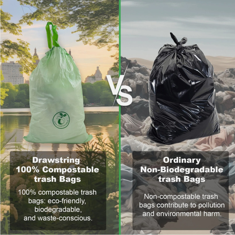 Trash Bags with Drawstring 100% Compostable Durable Garbage Bags 3,8,13 & 30 Gal
