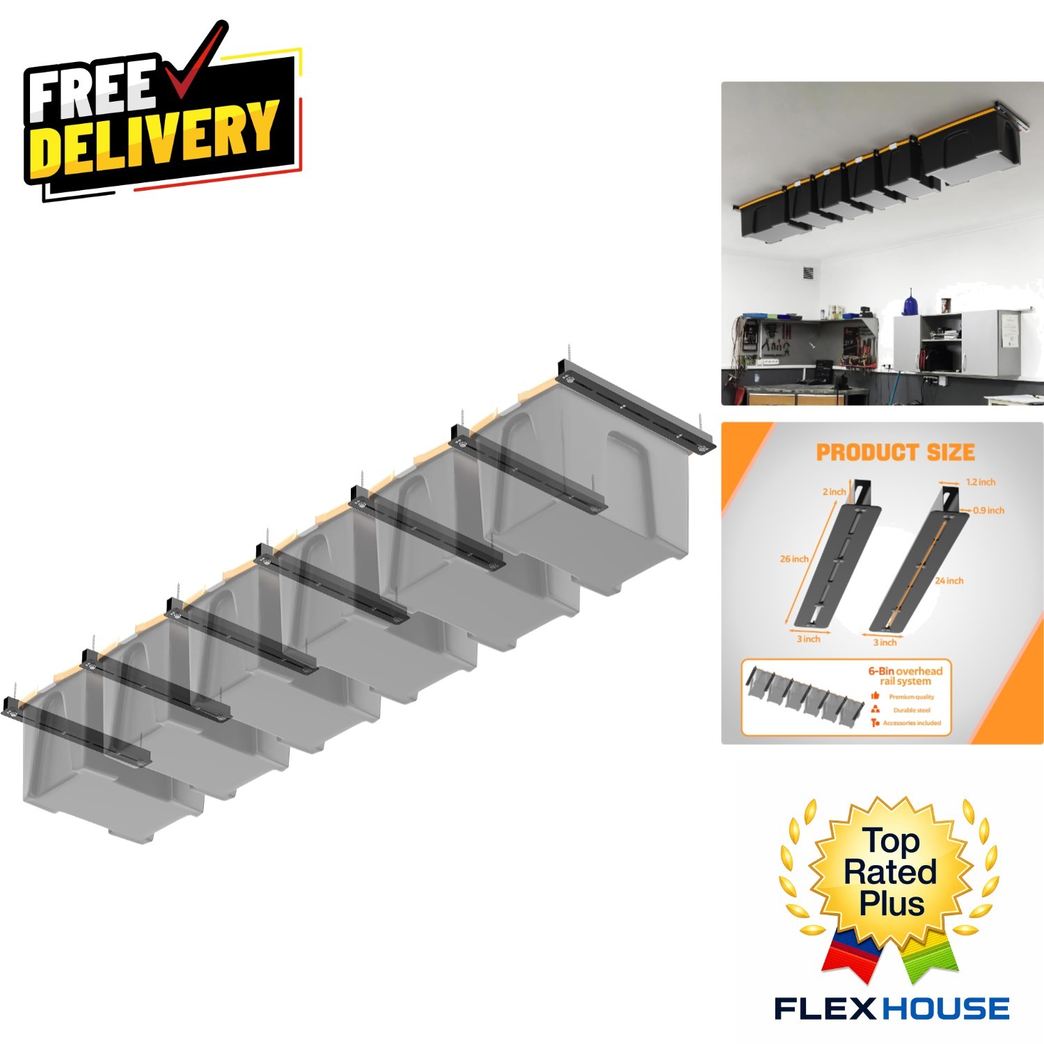Durable 26″ Overhead Ceiling Storage Rack – Supports 176 Pounds, Rust-Resistant