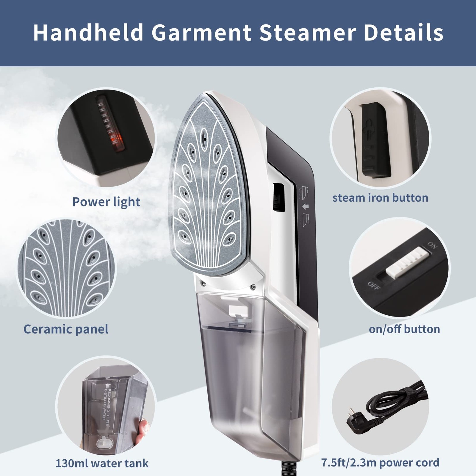 1300W Handheld Steamer Clothes 30 Second Fast Heat Up Portable Iron Travel