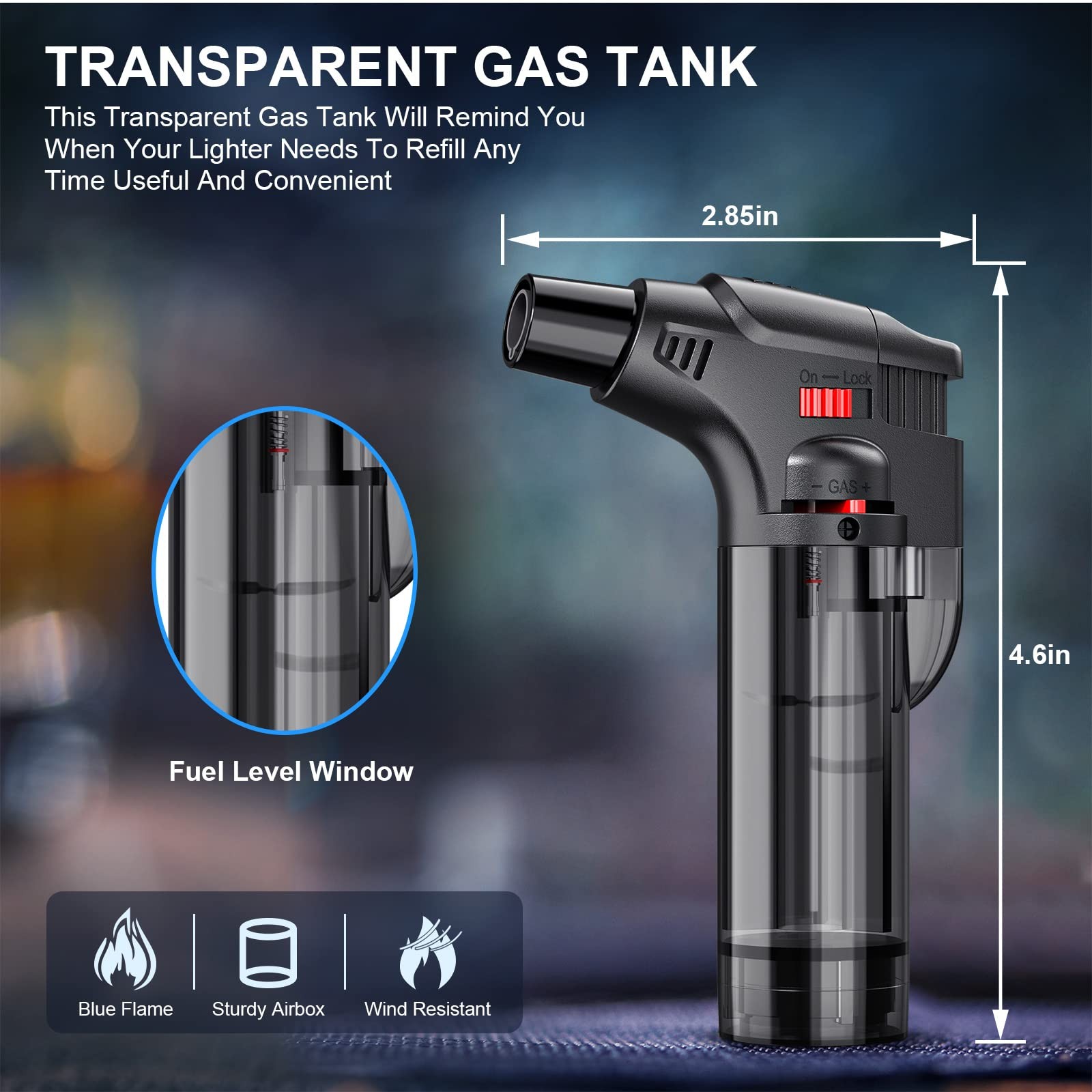 Torch Lighters, 4 Pack, Butane Refillable Jet Flame Lighter, Black