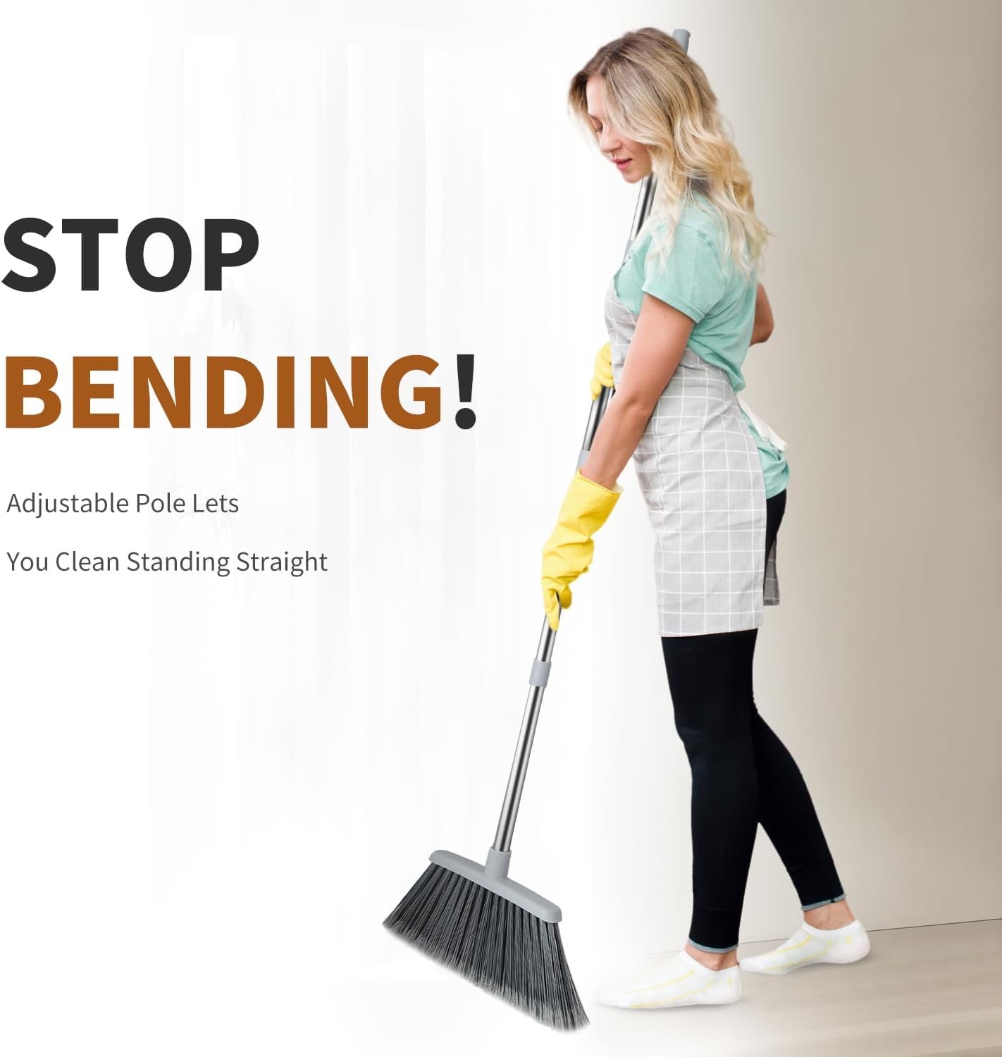 Broom, Outdoor Brooms for Sweeping Indoor, Adjustable 55″ Pet Hair Removal Heavy