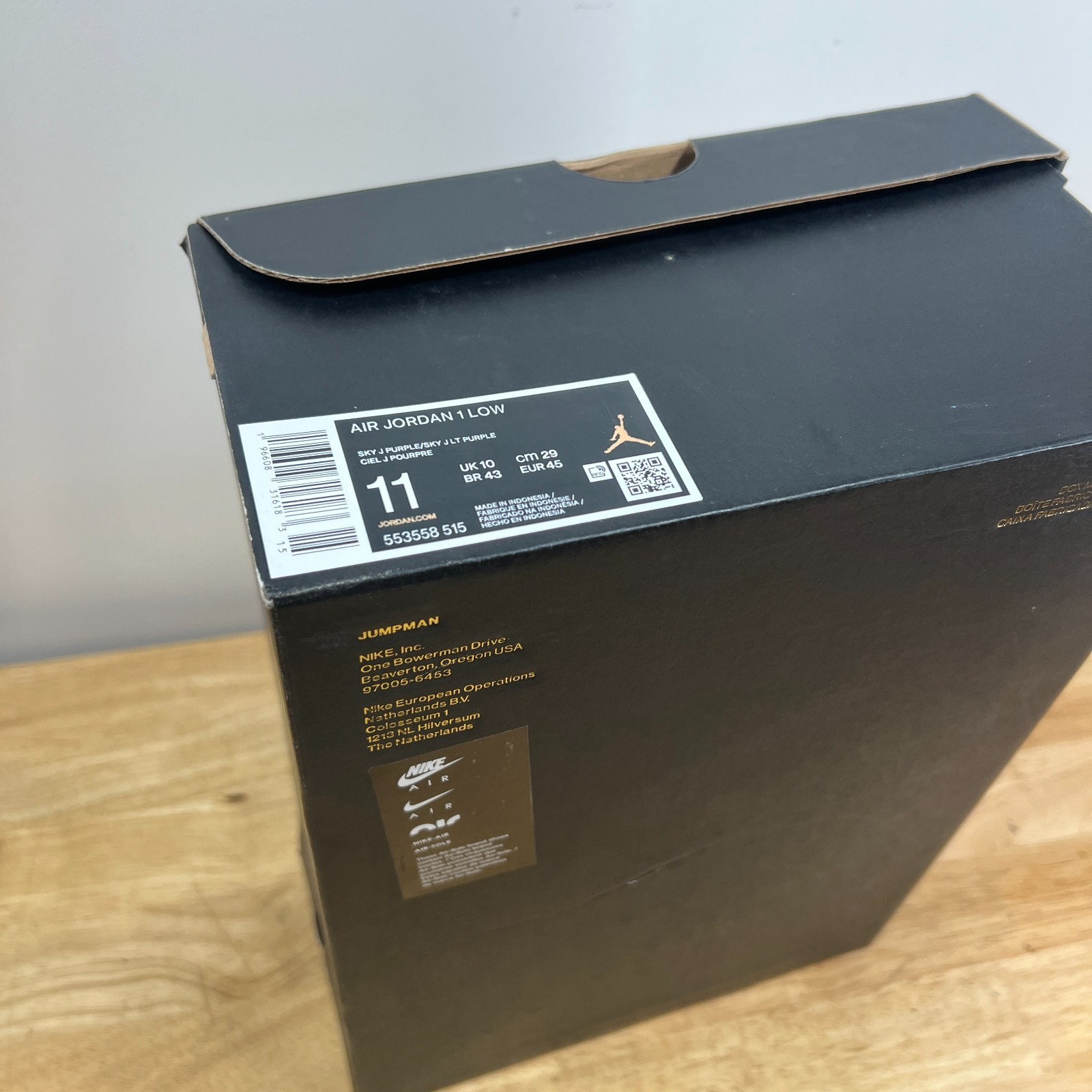 Original Nike Air Jordan 1 Low EMPTY SHOE BOX Size 11 Sky J Purple 553558-515