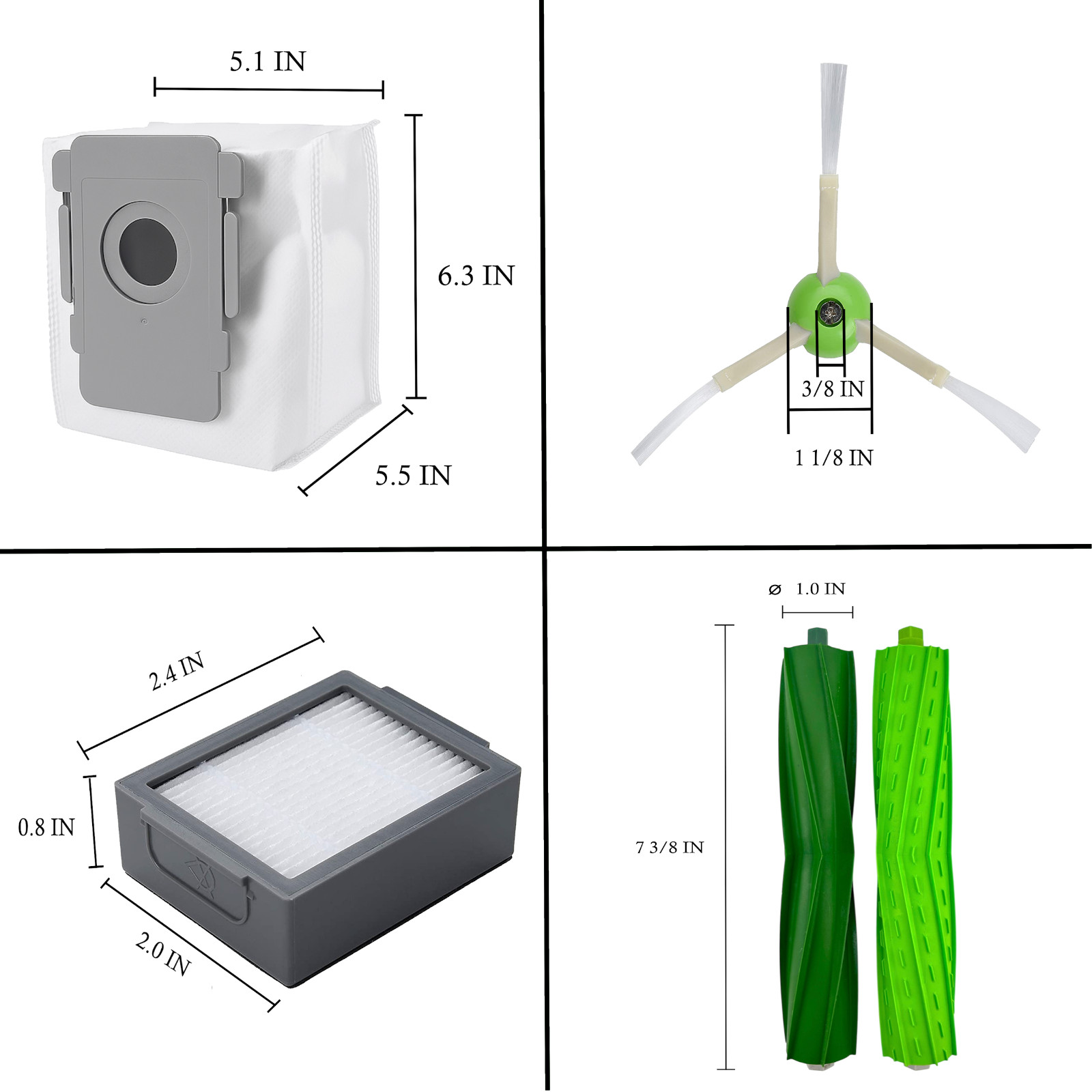 Replacement Sets for iRobot Roomba i4 i5 e5 j9 Roller Filter Side Brush Dust Bag
