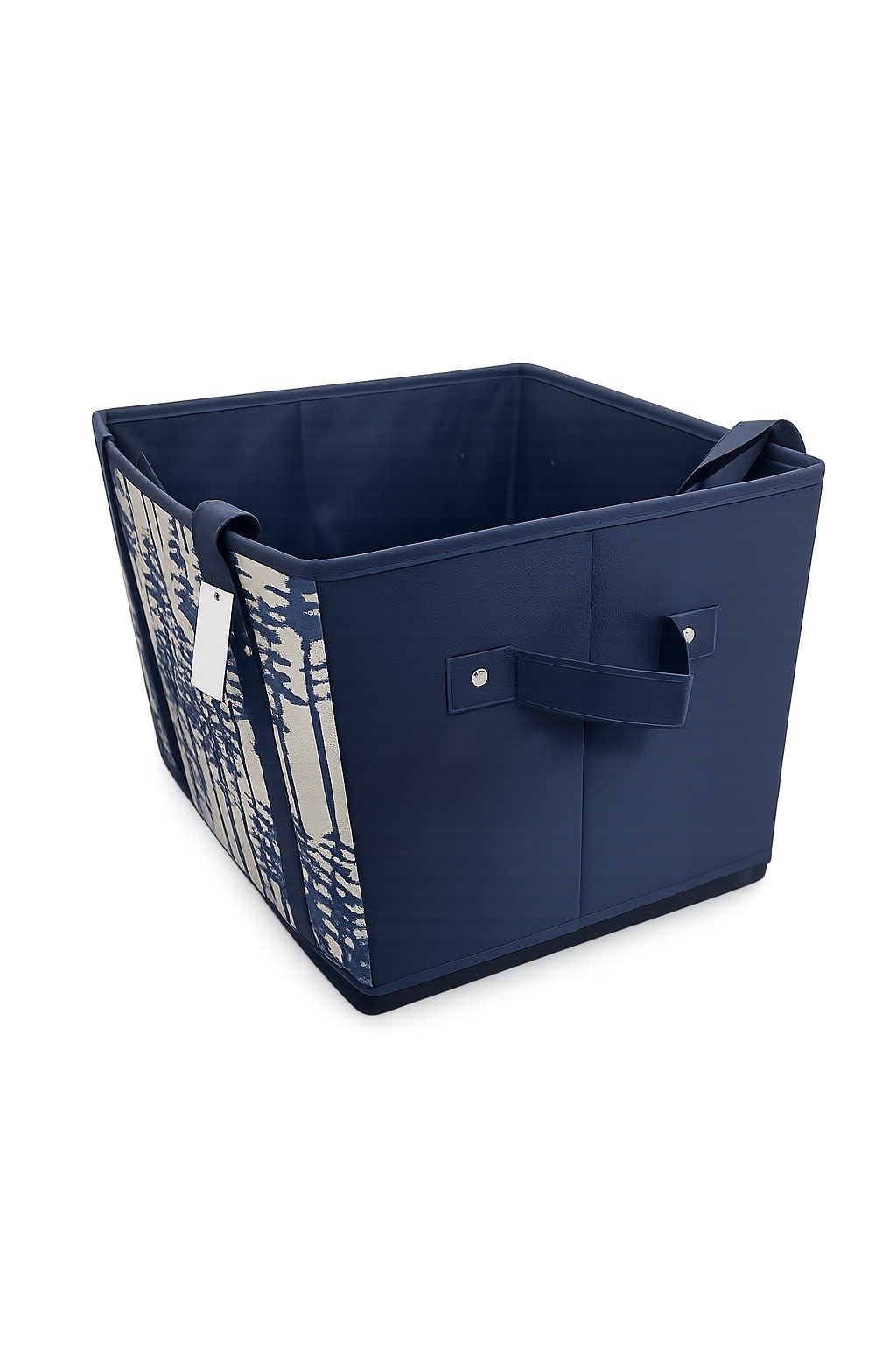 Blue/White Tree Pattern Fabric Storage Basket Bin w/ Handles, Rectangular
