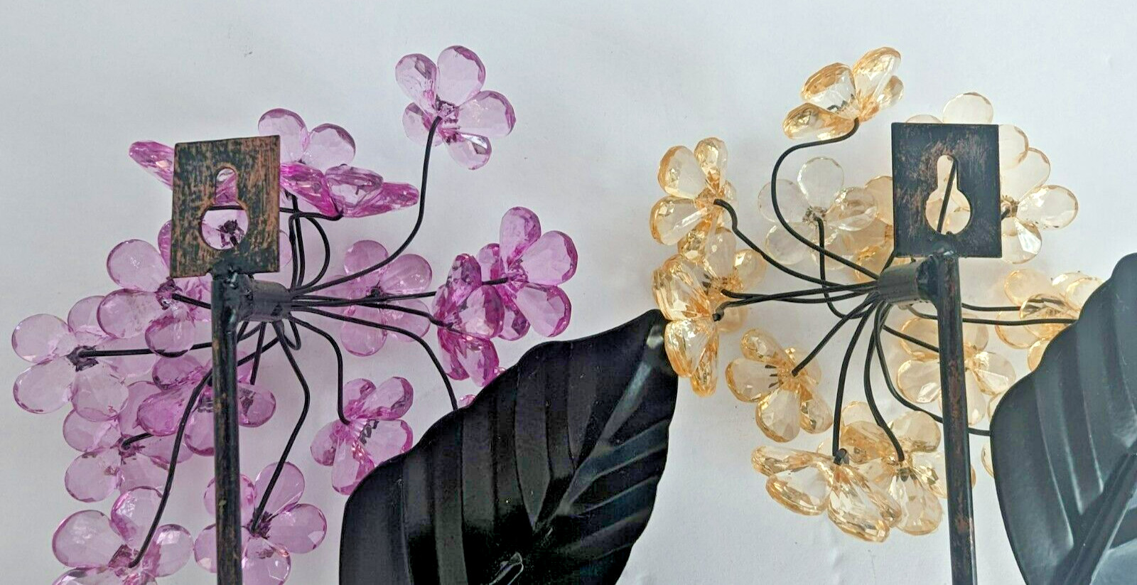 Ganz Metal Acrylic Wall Hanging Hooks Set Of 2 Flowers Decorative Wall 9.3/8″