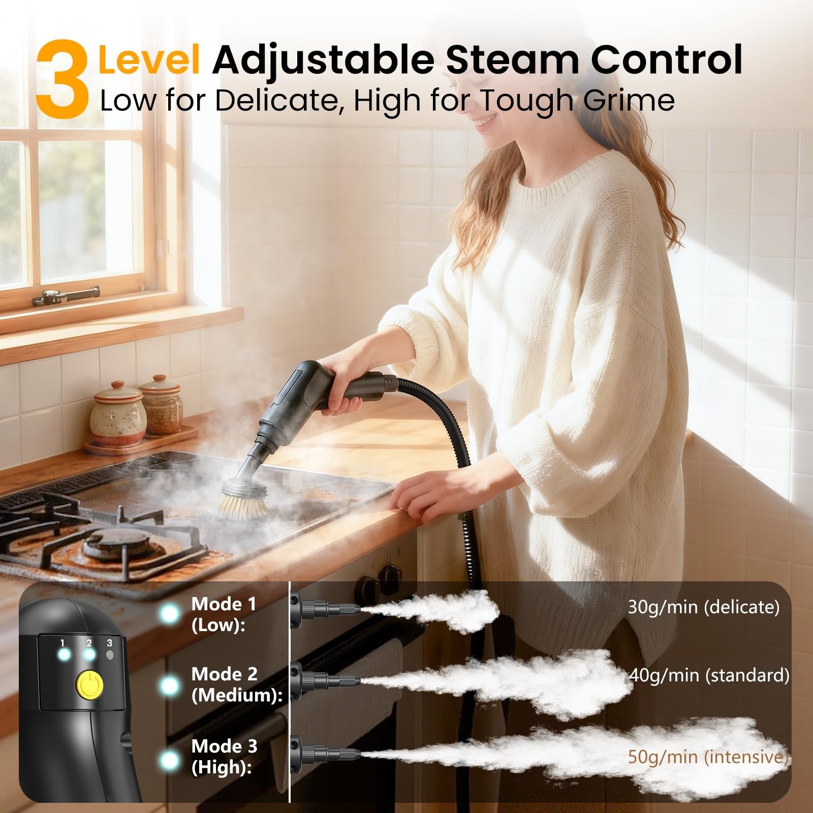 Powerful 2500W Handheld Steam Cleaner – 1.6L, 10s Heat-up, 19 Accessories, Chemi