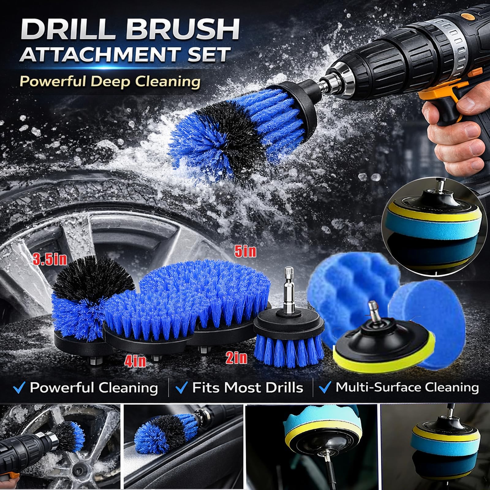 26Piece Car Detailing Kit with Brushes, Drill Brushes, and Cleaning Tools