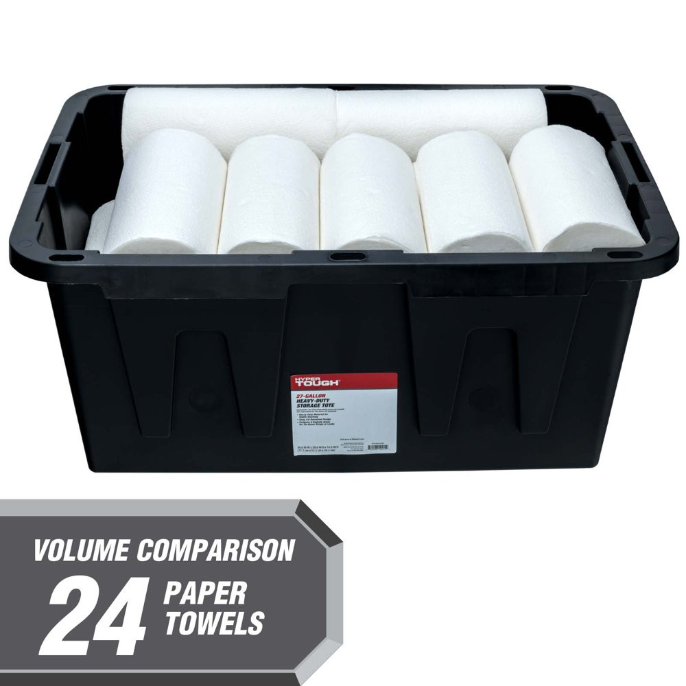 Plastic Storage Tote Box Stackable Lid Heavy Duty Black Hyper Tough 27 Gal