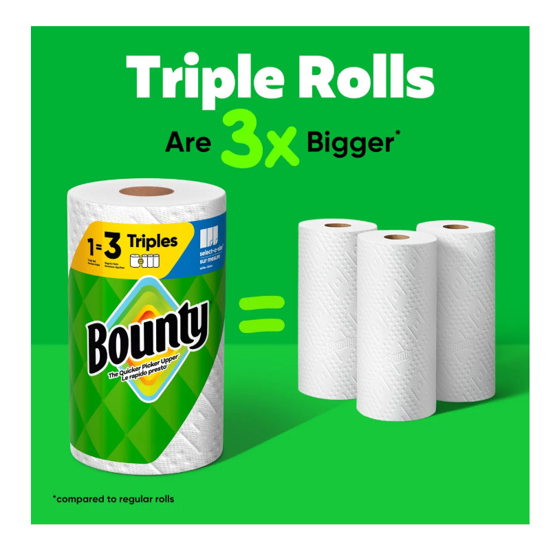 Bounty Paper Towels Select-A-Size White, 6 Triple Rolls, 123 Sheets Per Roll