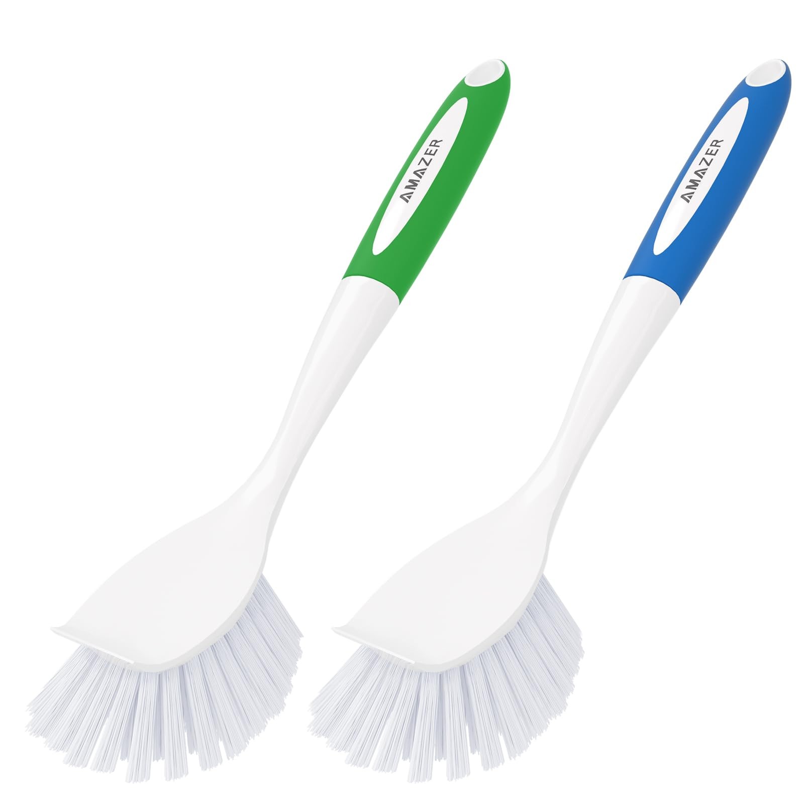 2 Pack Kitchen Dish Scrub Brushes with Handle Stiff Bristle Cleaning Brushes