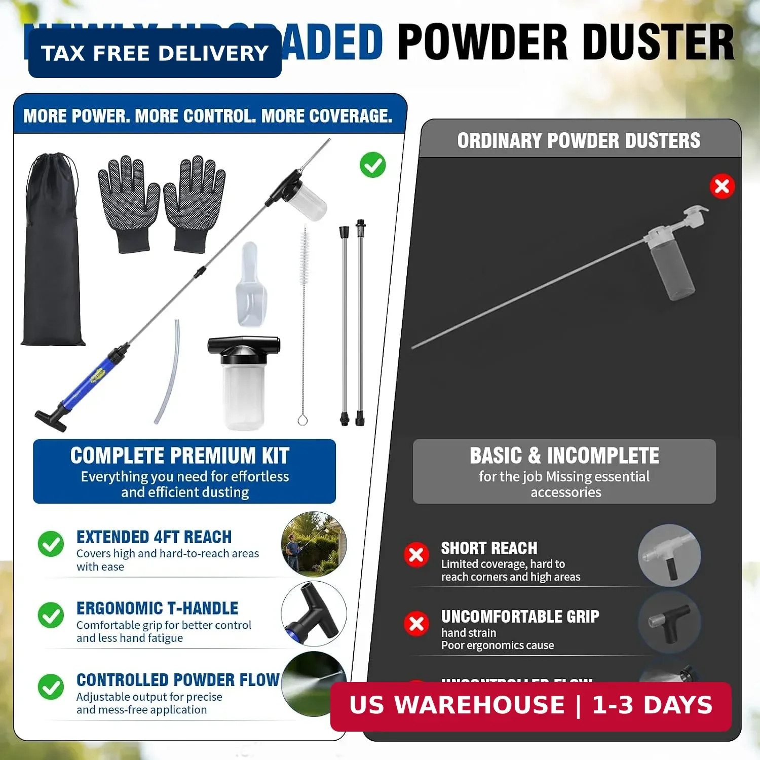 Diatomaceous Earth Powder Duster, Powder Sprayer with Adjustable up to 4.1 FT, P