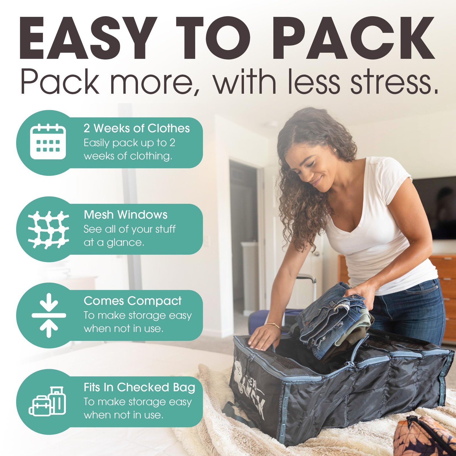 Hanging Luggage Organizer 9.75″ X 7.75″ X 19″ – Mesh Windows for Easy Packing