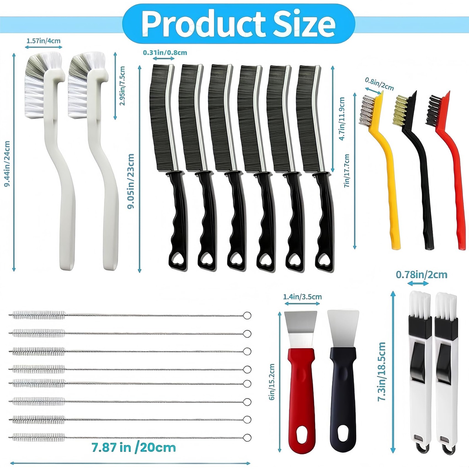 23Pcs Crevice Cleaning Brush Set, Hard One Size, Black, White, Yellow, Red