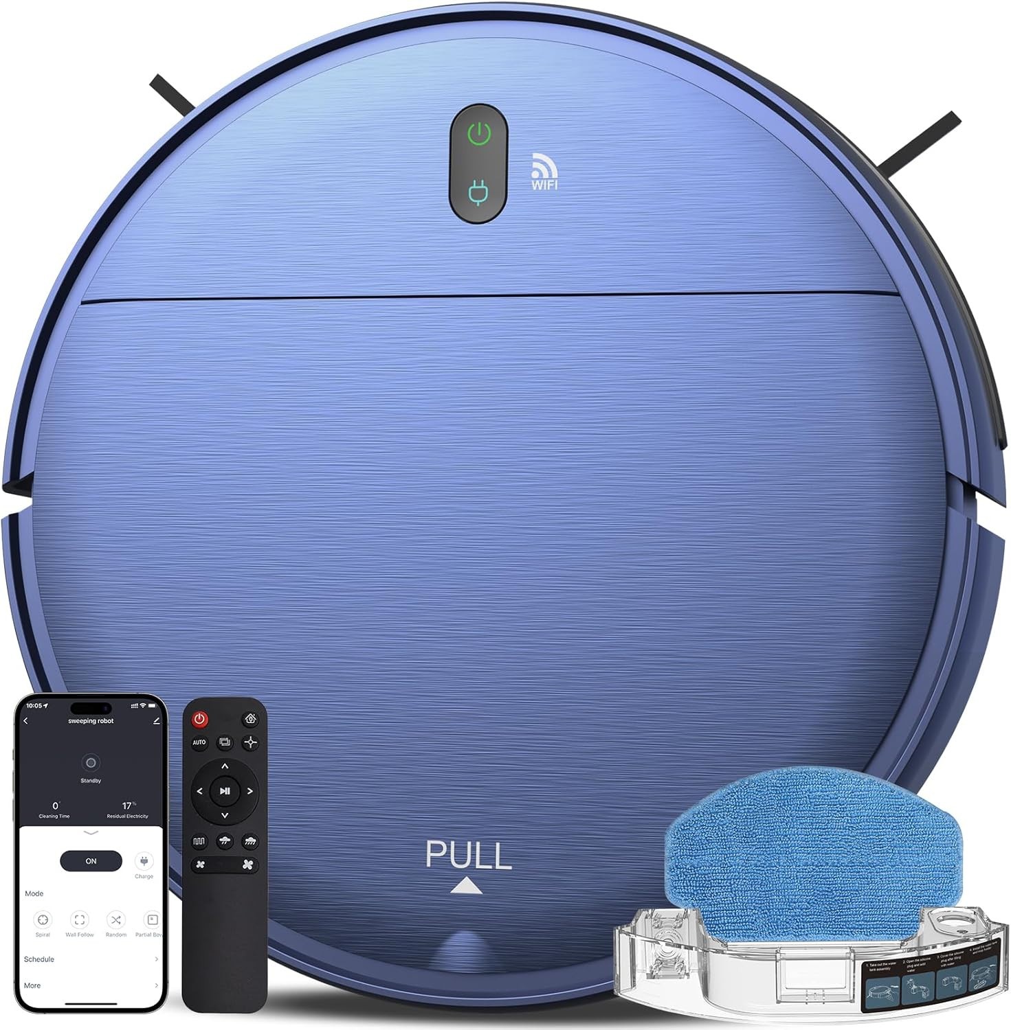 ZCWA BR151 Robot Vacuum and Mop Combo WiFi App Self-Charging 2000Pa Blue NEW