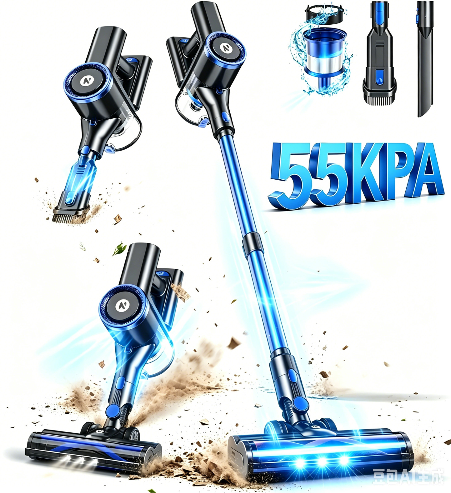 Cordless Vacuum Cleaner 55KPa Lightweight Pet Hair Hardwood Carpet Stick 1.5L