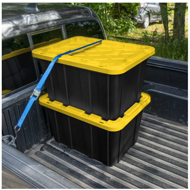 Sterilite 27 Gal Storage Tote Snap-On Lid Black/Yellow 6 Pack