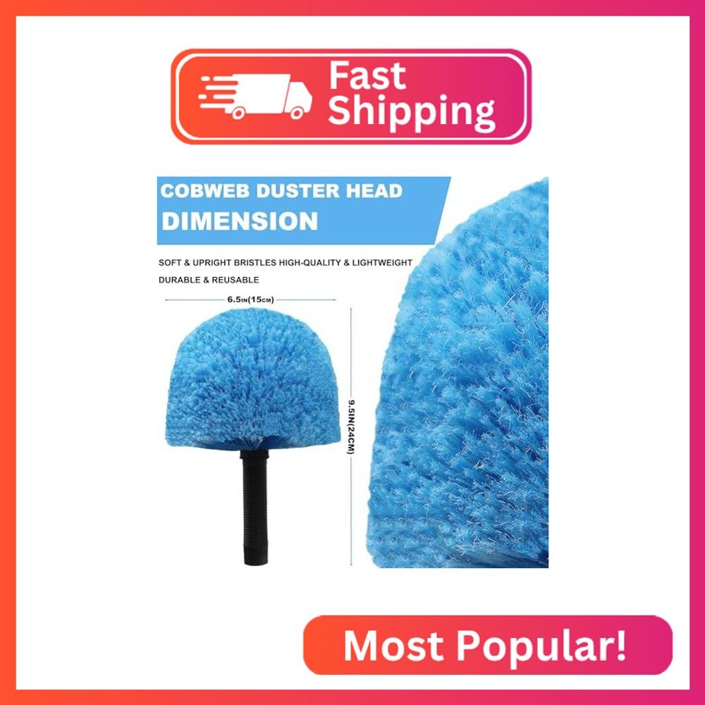 Blue Twist-On Cobweb Duster Head Brush – Efficient Indoor & Outdoor Spider Web C