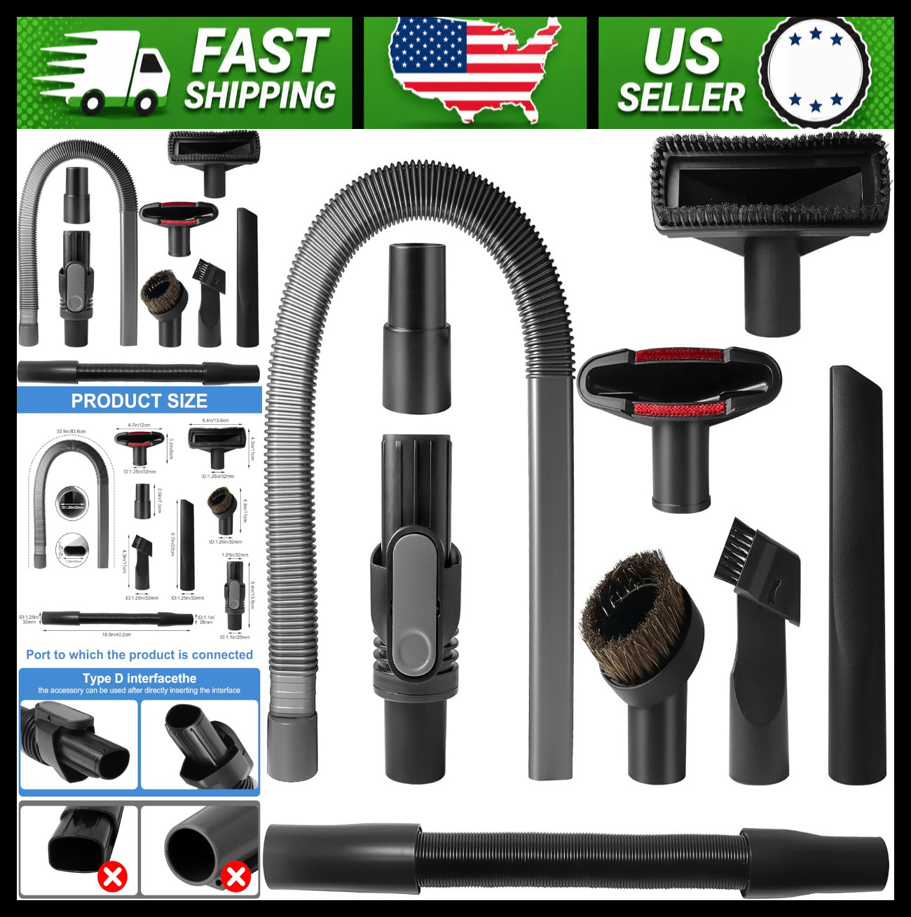 Shark Cordless Vacuum Replacement Accessory Kit Brush Hose Crevice Tool