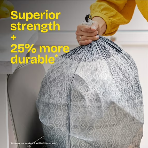 Glad ForceFlex MaxStrength Tall Kitchen Drawstring Trash Bags, 13 Gallon, Gain L