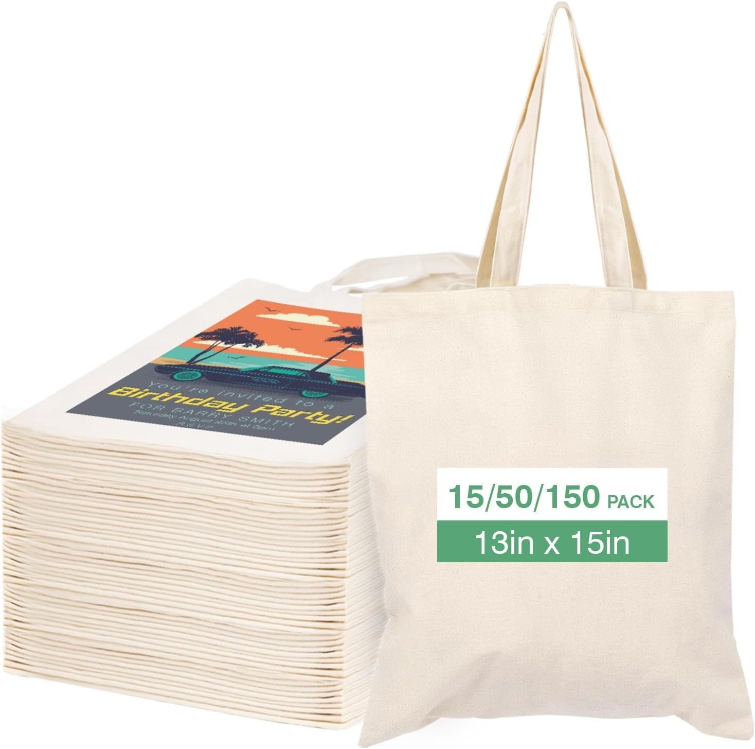 50 Pack Canvas Tote Bags for DIY Projects (13X15 Inches) | Blank Tote Bags Bulk,