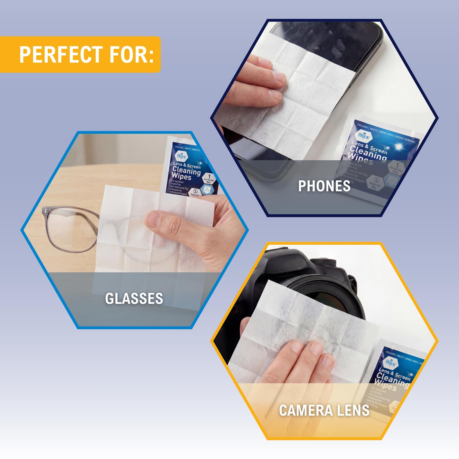 MED PRIDE Anti-Fog Lens and Screen Cleaning Wipes for 200 Count (Pack of 1)