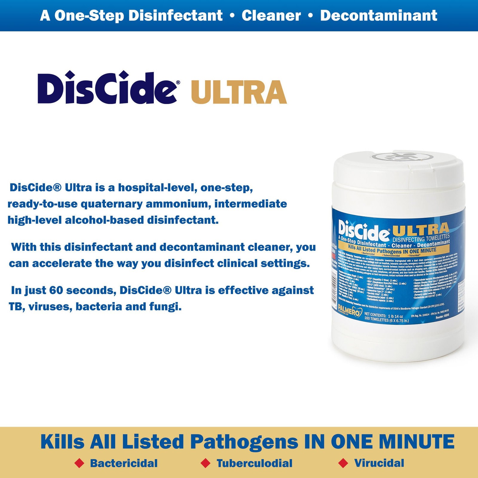 DisCide Ultra Wipe Surface Disinfectant Cleaner 160 Ct
