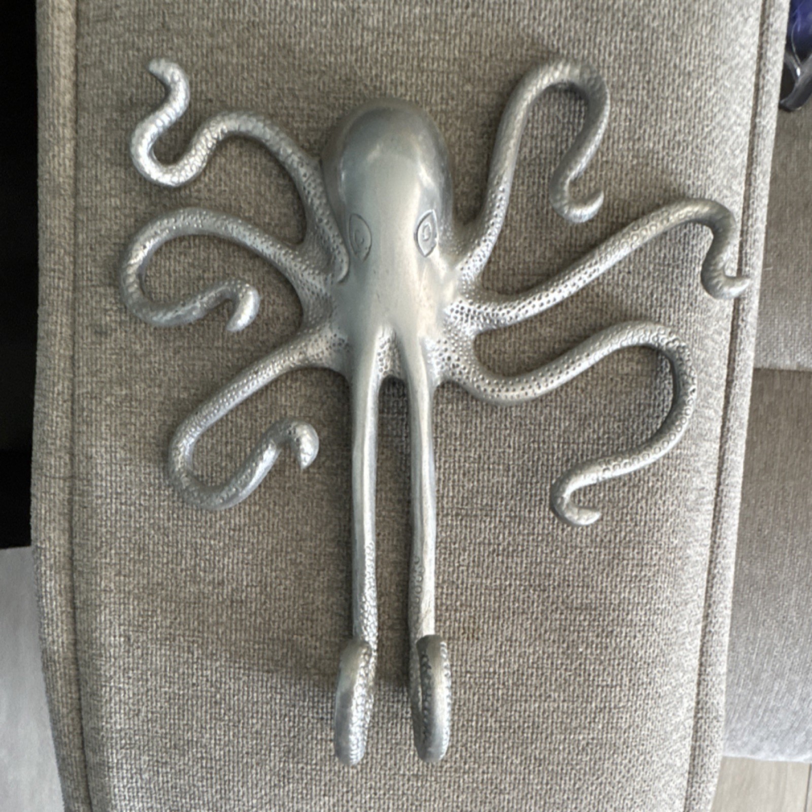 Silver Octopus Metal Decorative Wall Hook Art Nouveau Nautical Polished