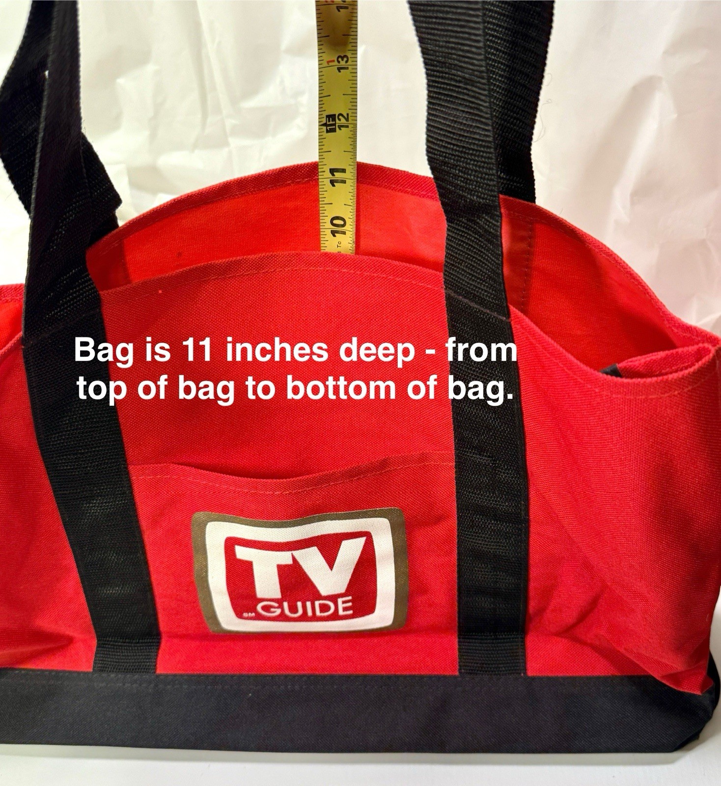 Tote, Bag, Large Heavy Duty Red TV Guide Branded, Includes a Side Pouch