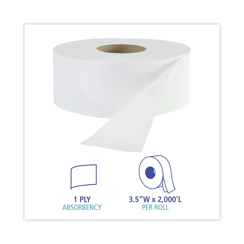 Boardwalk 6101 3-1/2″ x 2000′ JRT Jr. 1-Ply Bath Tissue – JBO, WT (12/CT) New
