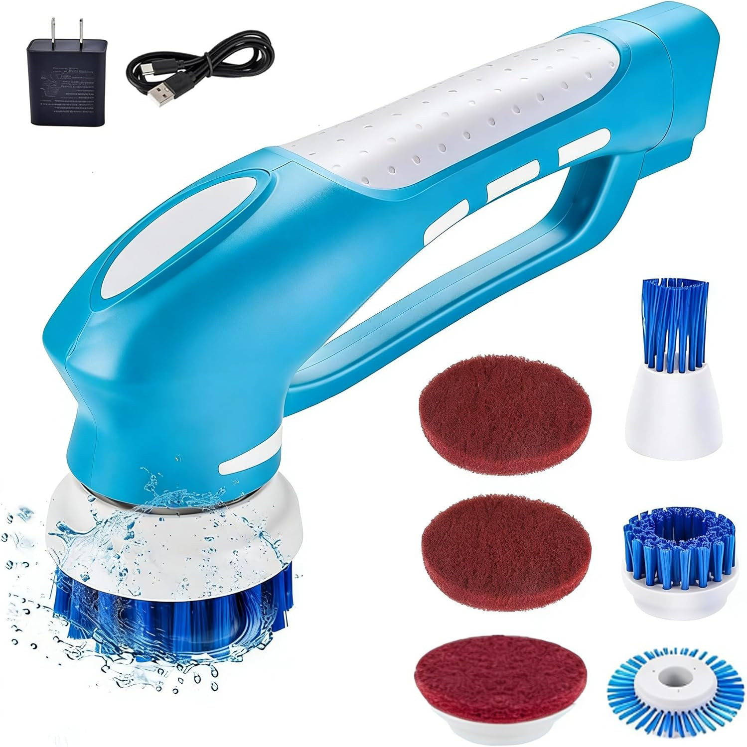 Cordless Electric Spin Scrubber with 6 Brush Heads & 2 Rechargeable Batteries, P
