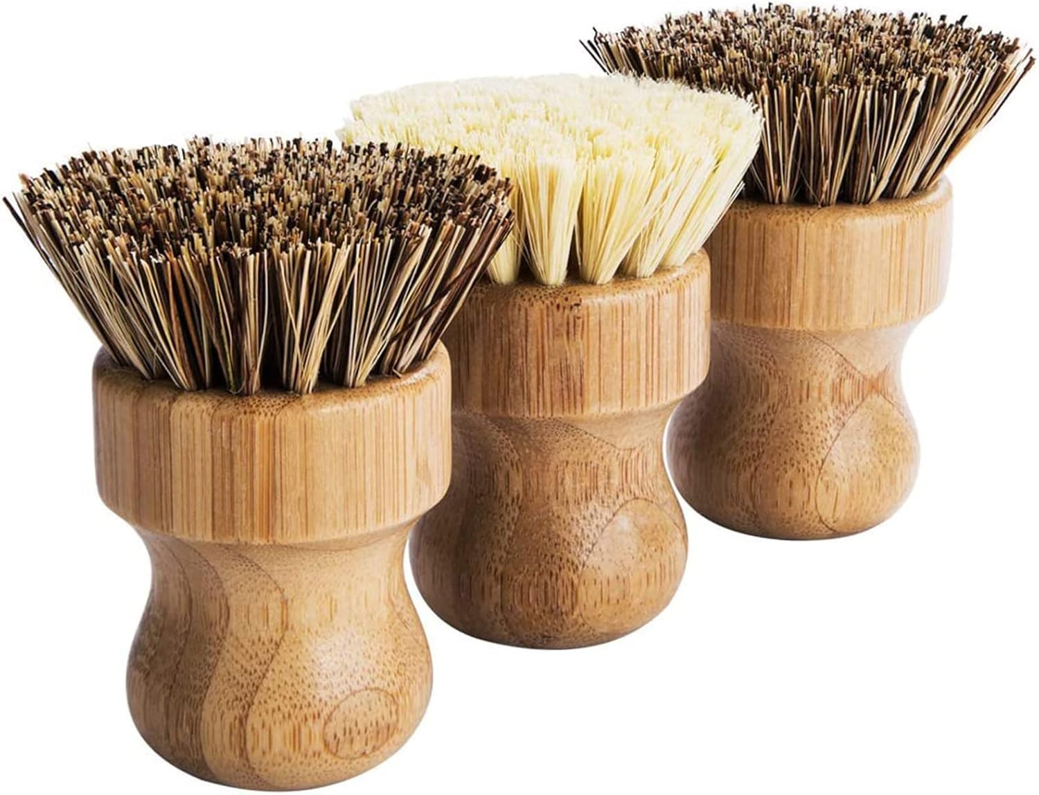 3Pc Bamboo Palm Pot Brush Natural Dish Scrubber Kitchen Cleaning Brush Set