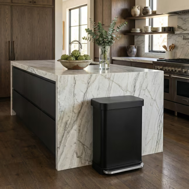 simplehuman 55L rectangular step can with liner pocket matte black steel