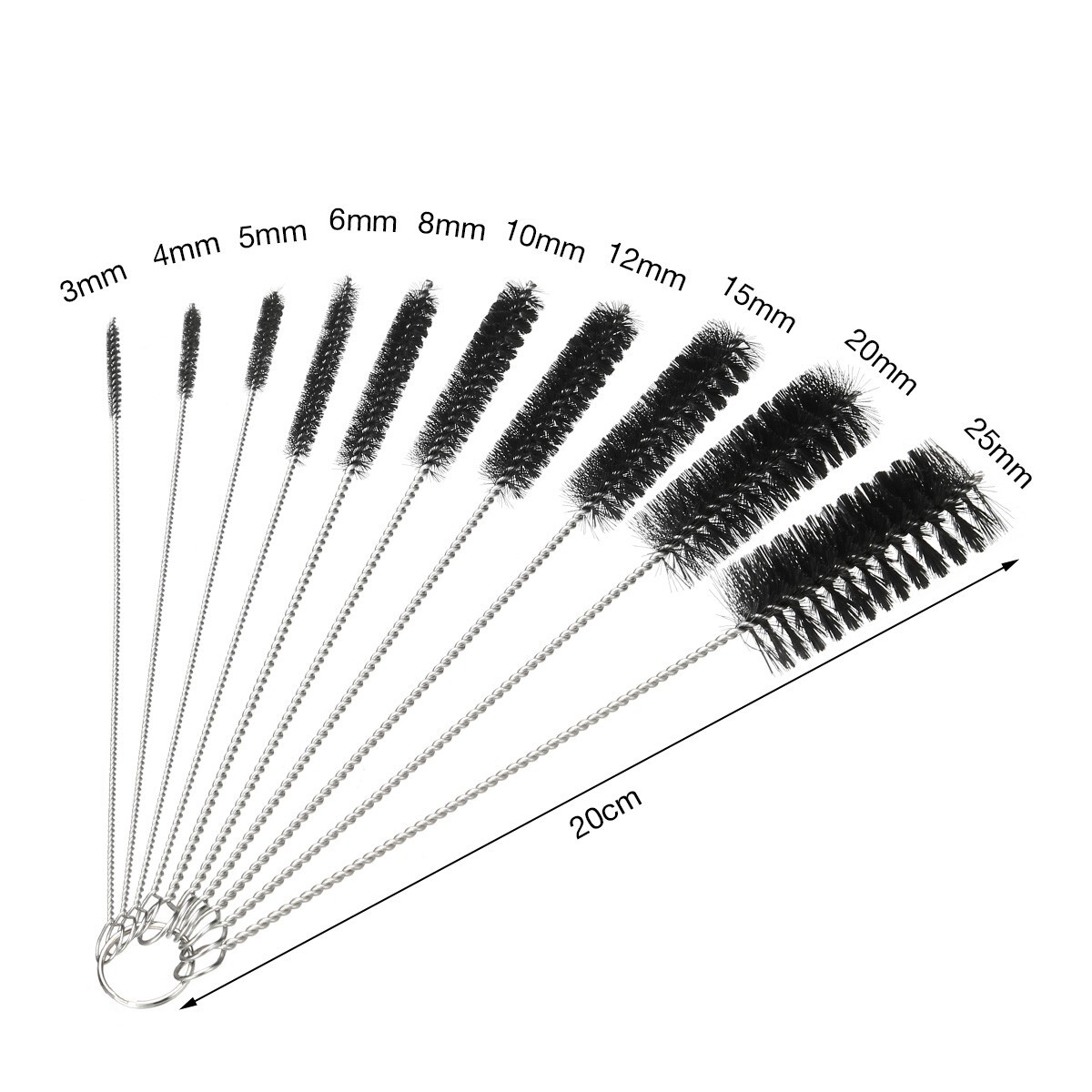 US Nylon Straw Brush Cleaner Bottle Tube Pipe Small Long Cleaning 10 PCS Set Kit