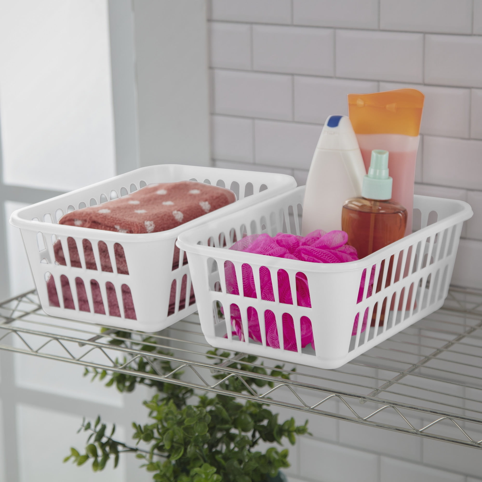 (6 pack) Storage Basket, Versatile Open Plastic Bin, White
