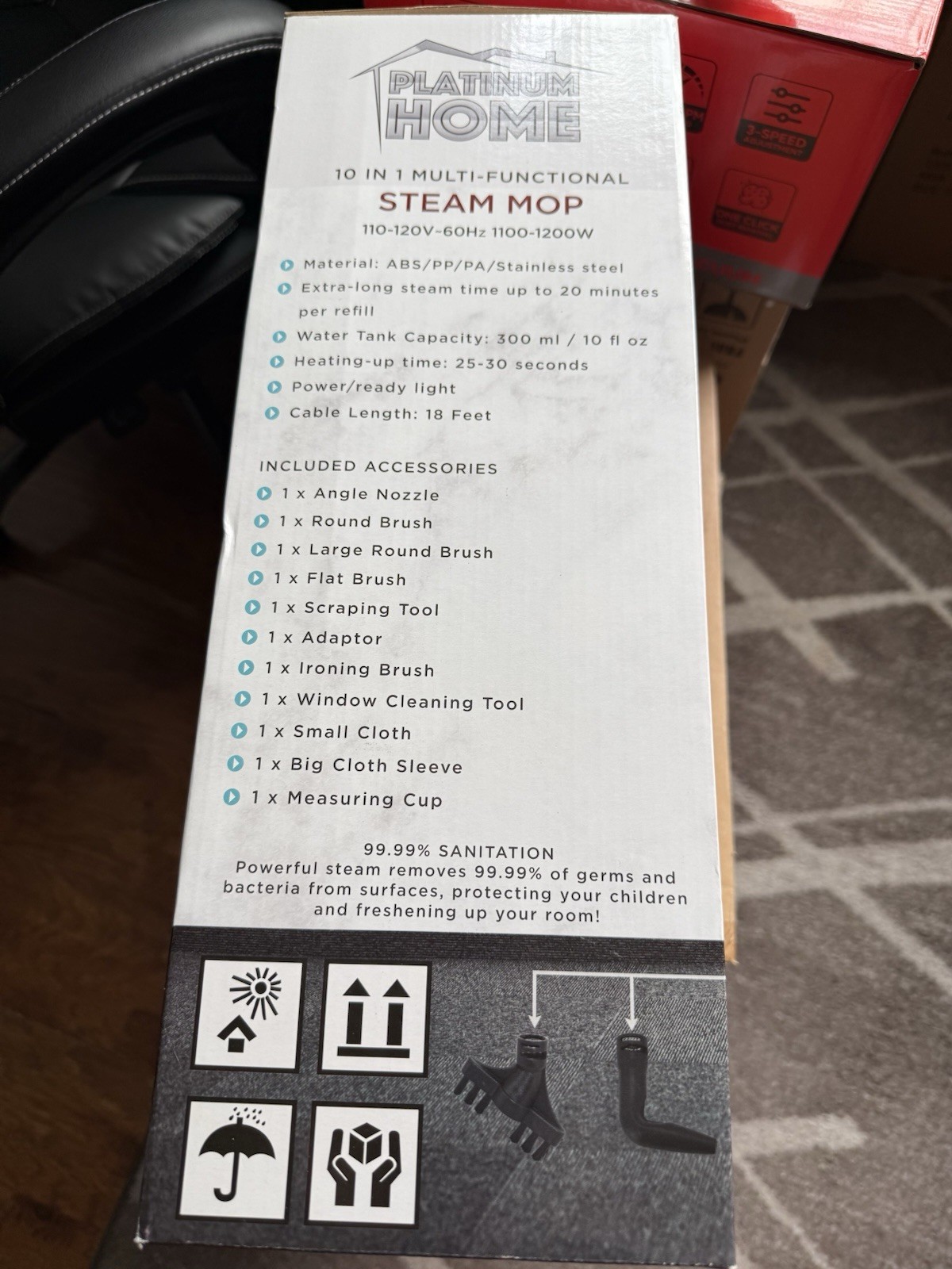 Platinum Home 10-in-1 Multi-Functional Steam Mop 1200W 0.3L Red w/ Accessories