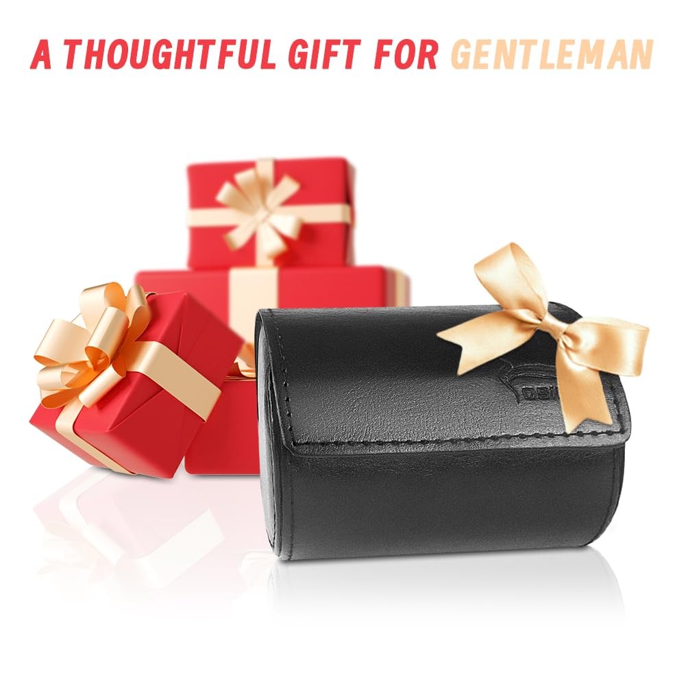 Leather Tie Case Box Organizer For Mens Necktie Bow Tie Storage Black 4.3 Inch