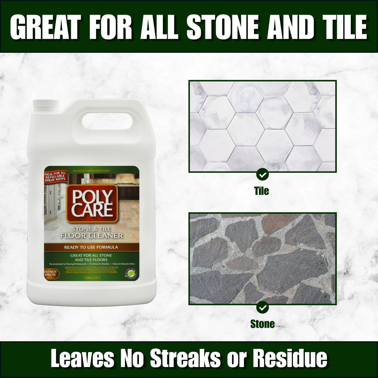PolyCare Stone & Tile Floor Cleaner 1 Gallon (3,78 L) Ready to Use – No Rinse