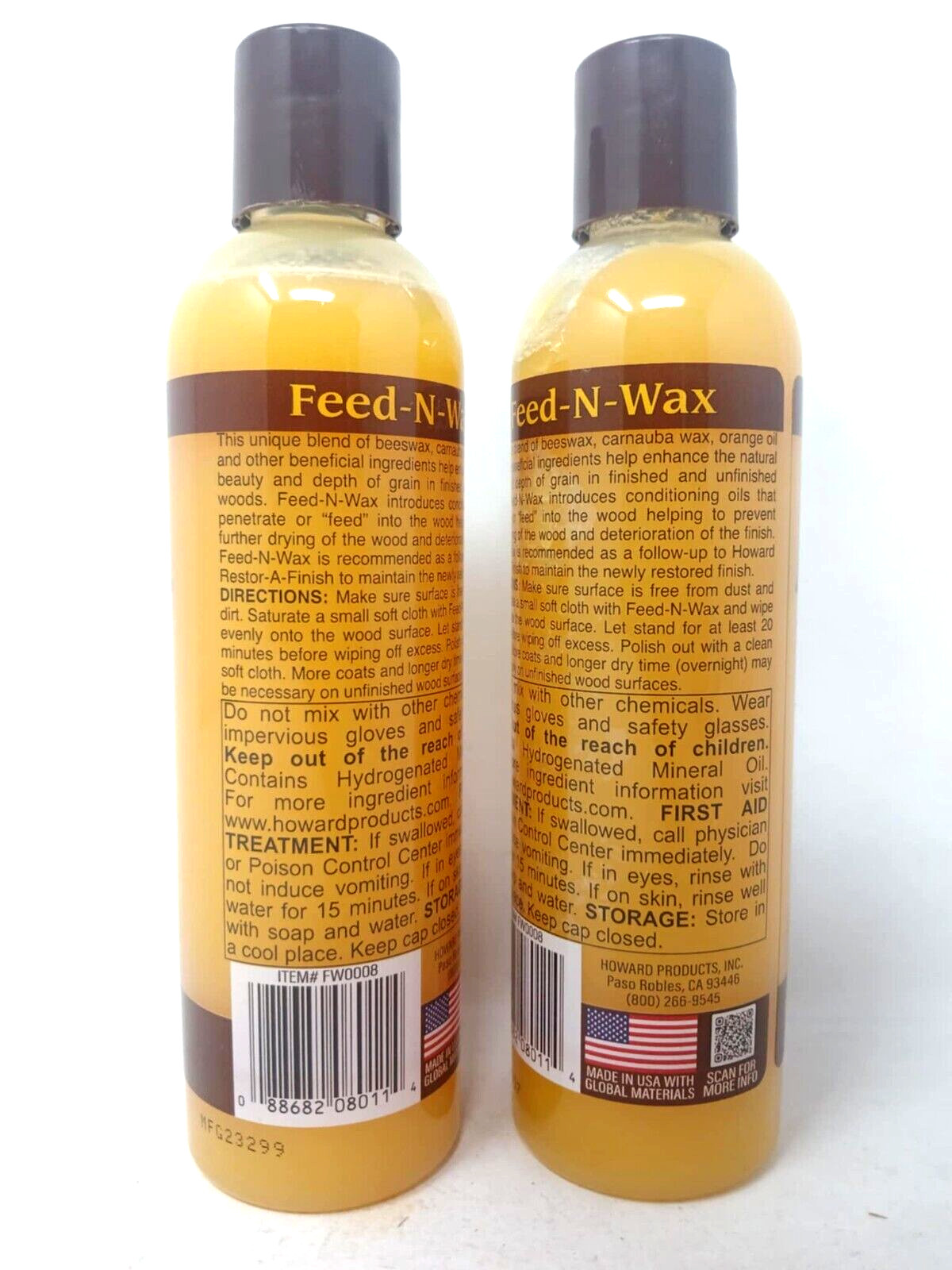 2 Pack – Howard Products FW0008 Feed-N-Wax Wood Polish & Conditioner 8 oz