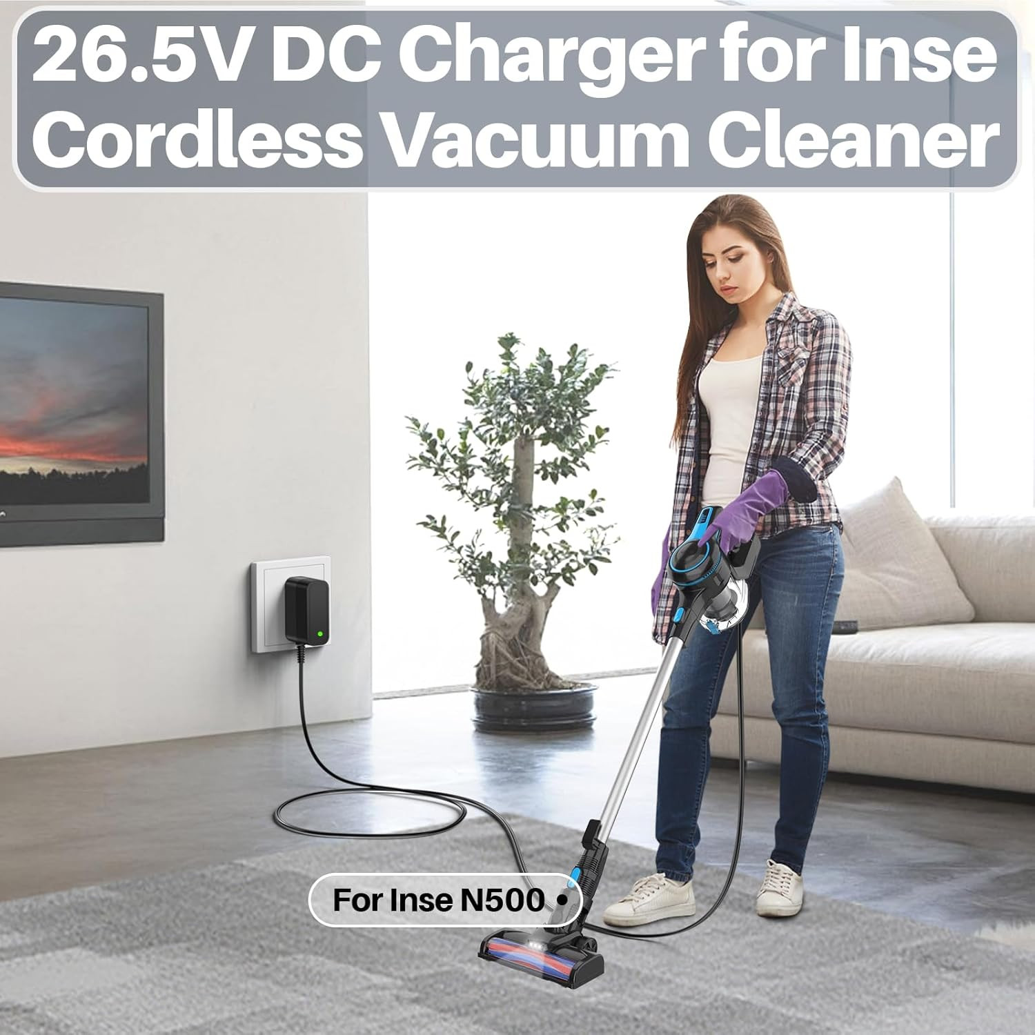 26.5V DC Charger for Inse Cordless Vacuum Cleaner Replacement AC Adapter for INS