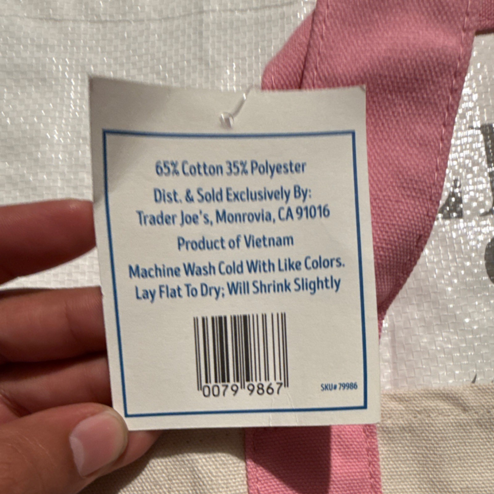 Trader Joe’s Mini Pastel Canvas Tote Bag Tote Pink/Beige Cotton-Polyester
